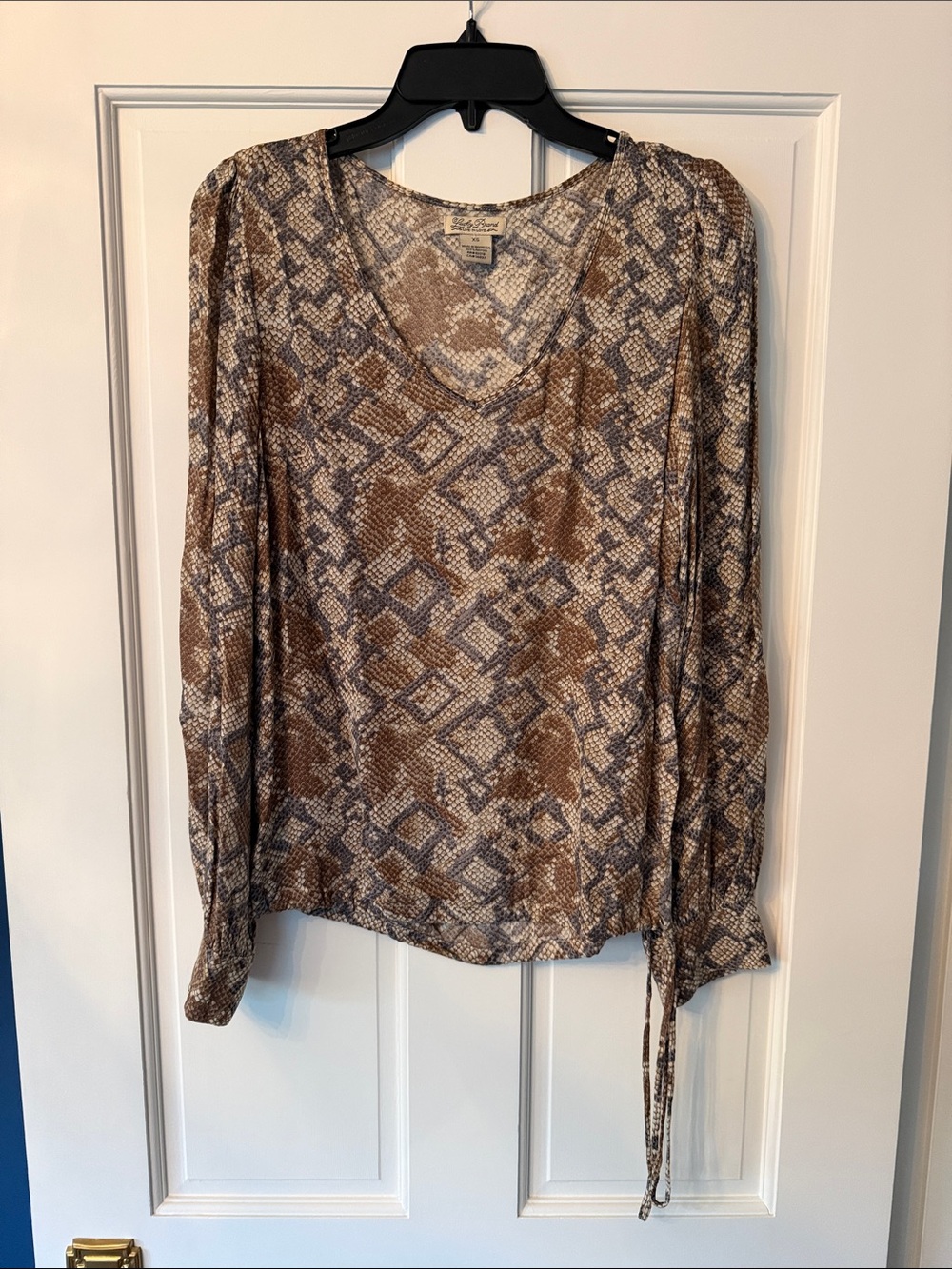 Lucky Brand Brown and Gray Snake-Print V-Neck Blouse